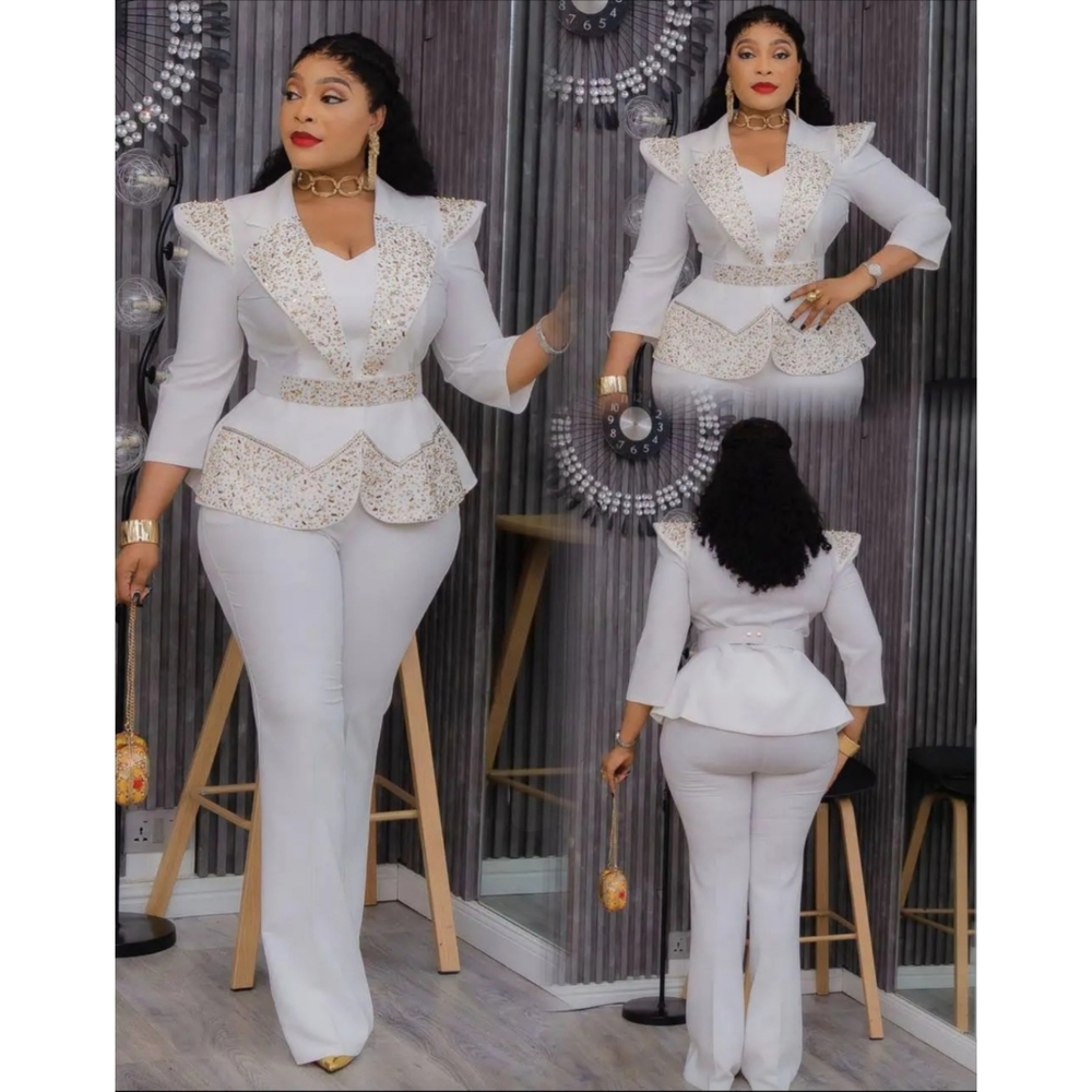 Women's 3-Piece Suit White with Gold Accents